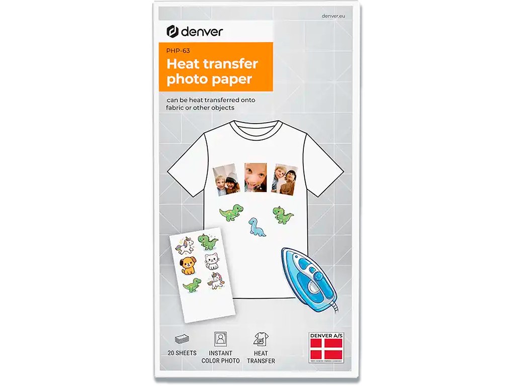Fotopapir, Varmeoverførsel, 20 ark, Denver PHP-63