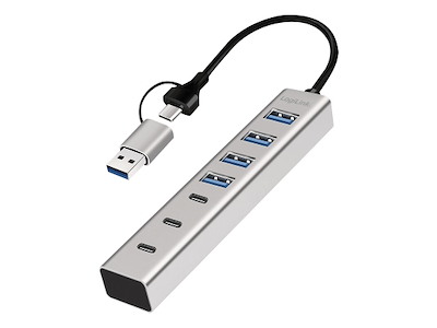 LogiLink UA0442 interface hub USB 3.2 Gen 1 (3.1 Gen 1) Type-A + Type-C 5000 Mbit/s Grå