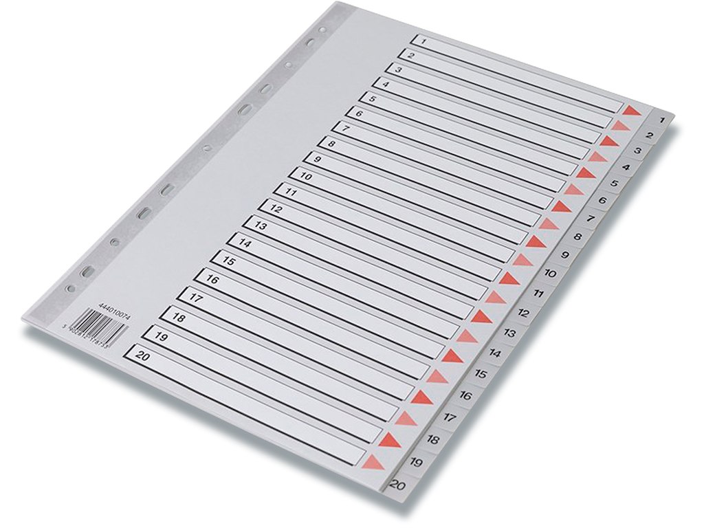 Registerblade, A4, 1-20, Grå, Q-Line 