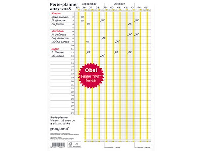 Ferie planner, 2027-2028, Ny ferielov, 1. september 2027 til 31. december 2028, Gul, Mayland