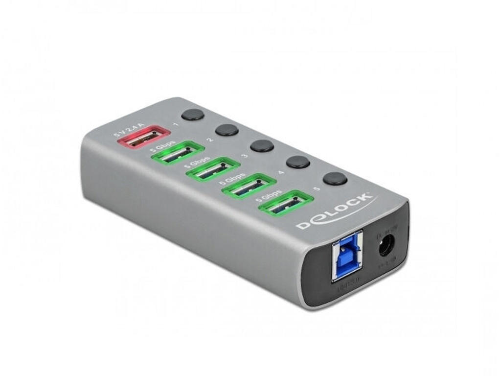 DeLOCK 63263 interface hub USB 3.2 Gen 1 (3.1 Gen 1) Type-B 5000 Mbit/s Grå