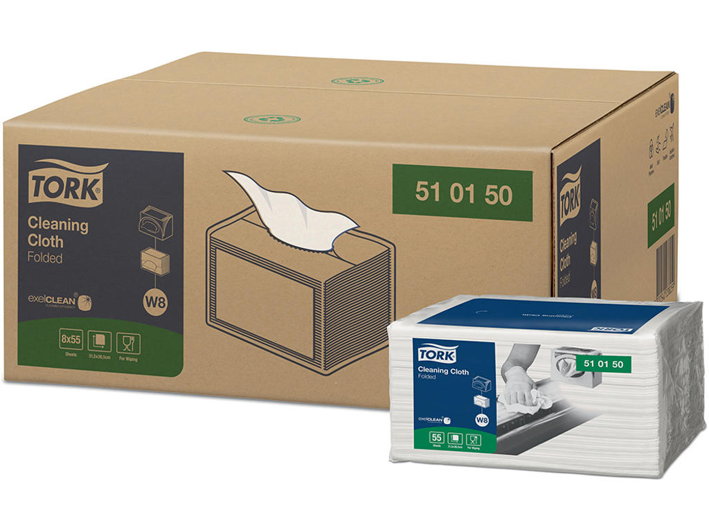 Aftørringsklud, Allround, Hvid, 440 klude, Tork W8