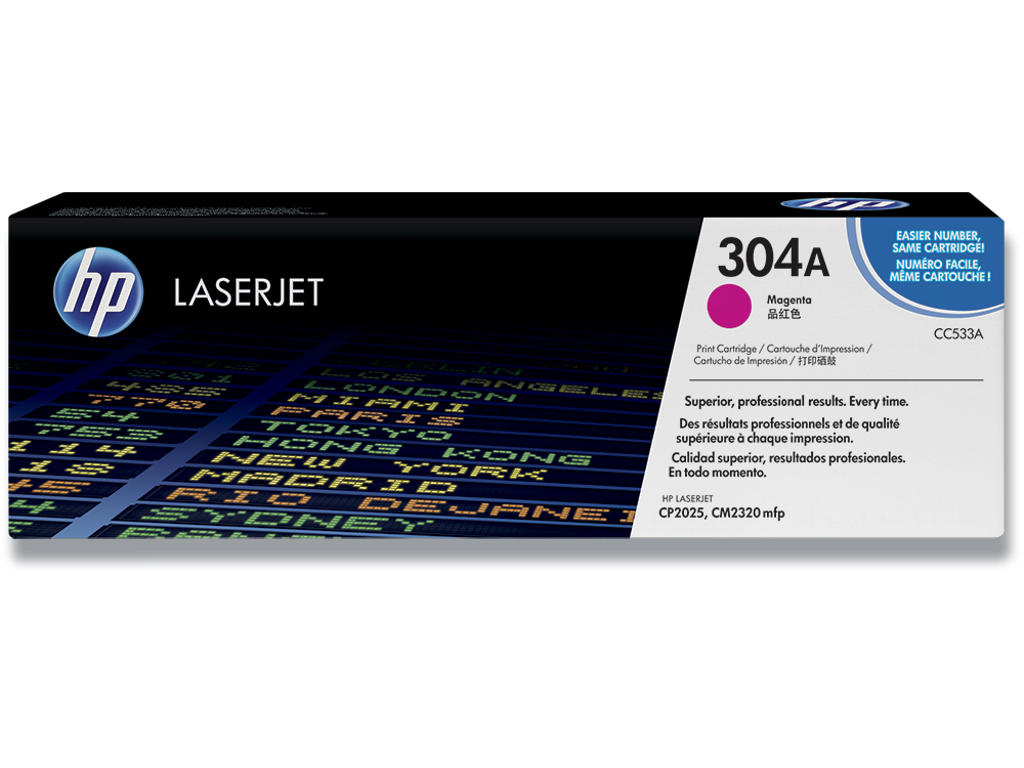 Toner, 304A, Magenta-rød, 2.800 sider, HP CC533A