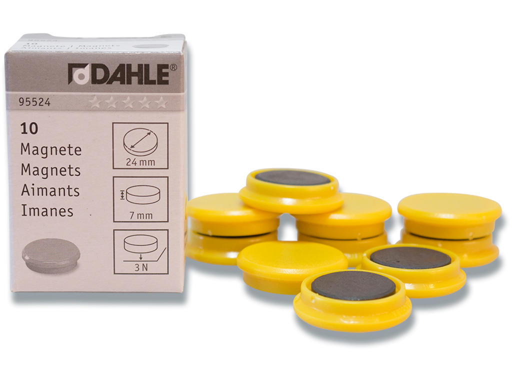 Magneter, Gul, Ø2.4 cm, 10 stk, Dahle 