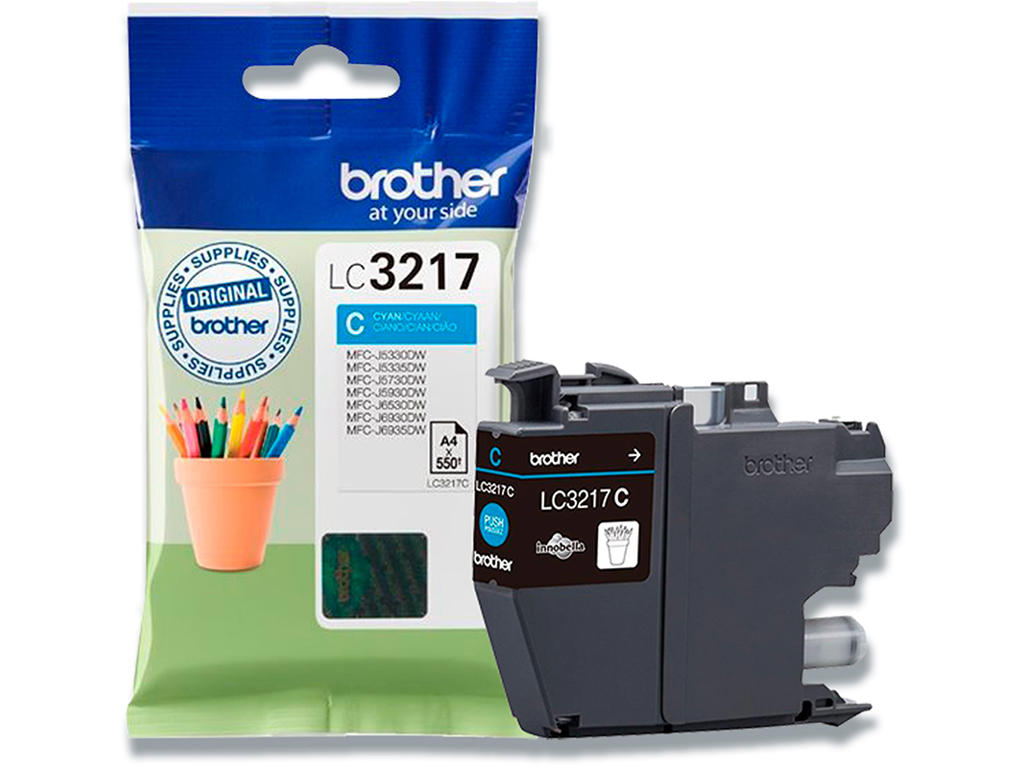 Blækpatron, 1 stk, 550 sider, Cyan-blå, Brother LC3217C