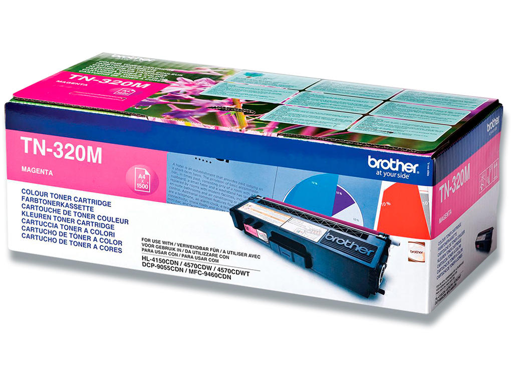 Toner, TN320M, Magenta-rød, 1.500 sider, Brother 
