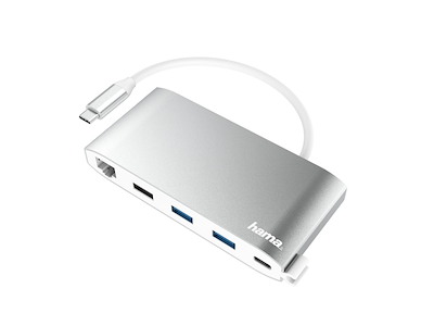 Hama 00200111 dockingstation USB 3.2 Gen 1 (3.1 Gen 1) Type-C Sølv, Hvid