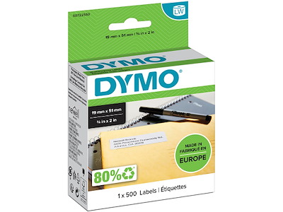 Labeletiketter, Universal, 19x51 mm, 1 rulle af 500 etiketter, Dymo LabelWriter 11355