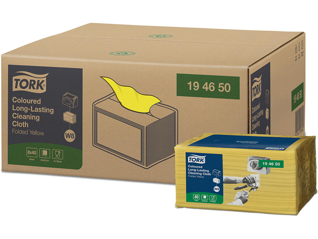 Aftørringsklud, Allround, Gul, 40 klude, Tork W8