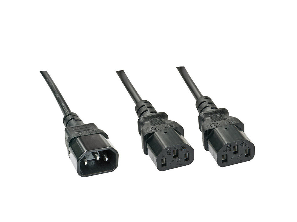 Lindy 30363 el-ledning Sort 1 m C14 forbinder 2 x C13 forbinder