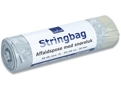 Affaldspose, Med snøreluk, 30 liter, 16 micron, Grå, 1 rulle, 20 poser pr rulle, Abena