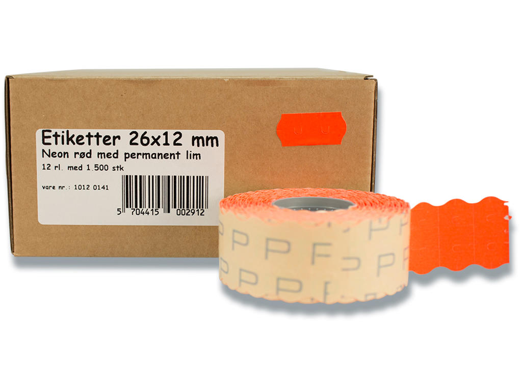 Prisetiketter, 26x12 mm, Rød, 1500 etiketter pr rulle