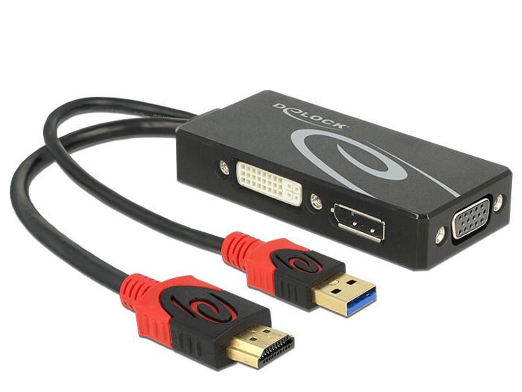 DeLOCK 62959 videokabel adapter 0,135 m HDMI + USB DVI-I + VGA (D-Sub) Sort, Rød