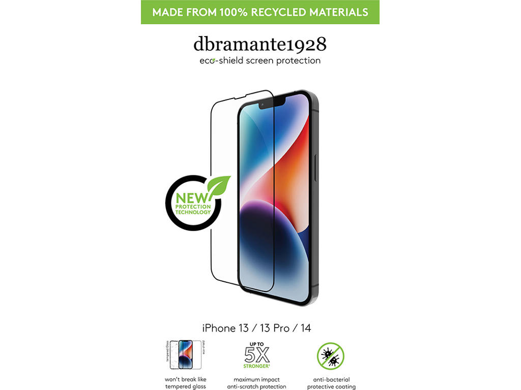 Skærmbeskyttelse, iPhone 13/13Pro/14, Black edge, dbramante1928 eco-shield