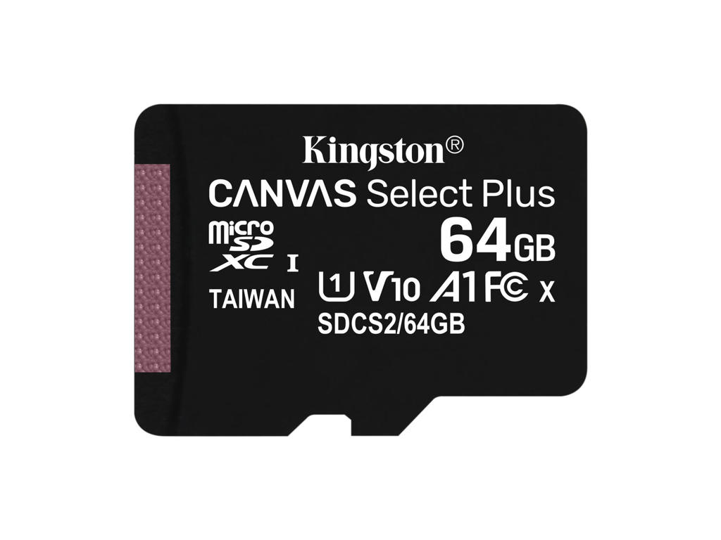 Kingston Technology 64 GB micSDHC Canvas Select Plus 100R A1 C10, pakke med to + enkelt ADP