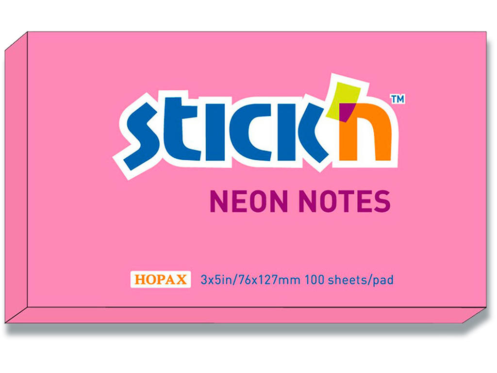 Memonotes, 76x127 mm, Neon rosa, 1 blok, Stick'n 