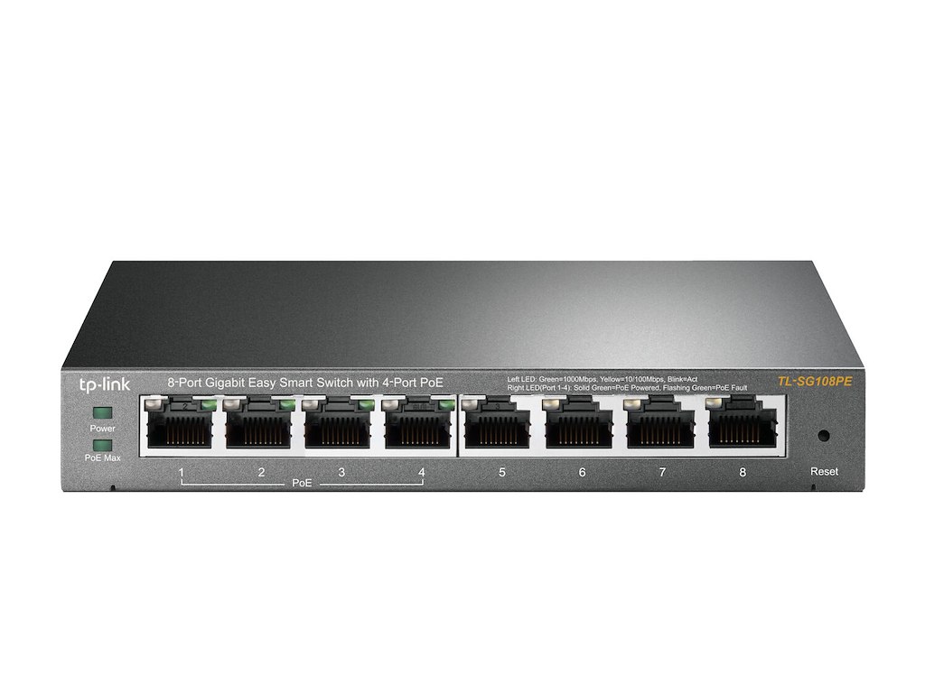TP-Link TL-SG108PE Administreret L2 Gigabit Ethernet (10/100/1000) Strøm over Ethernet (PoE) Sort