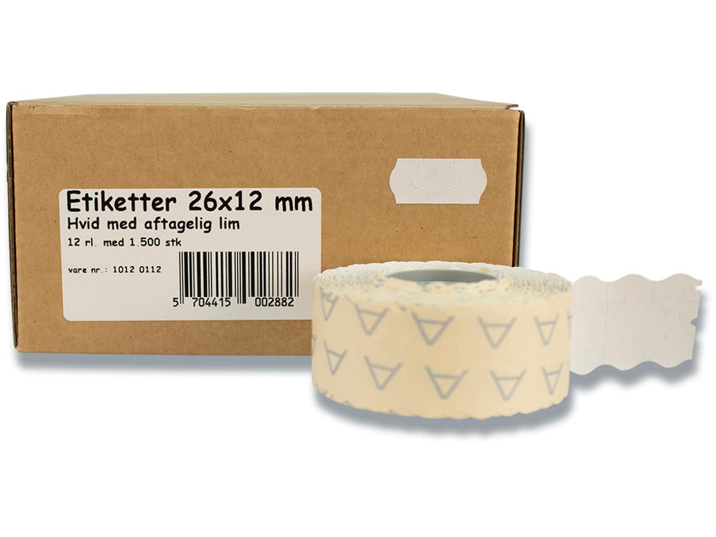Prisetiketter, 26x12 mm, Hvid, 1500 etiketter pr rulle