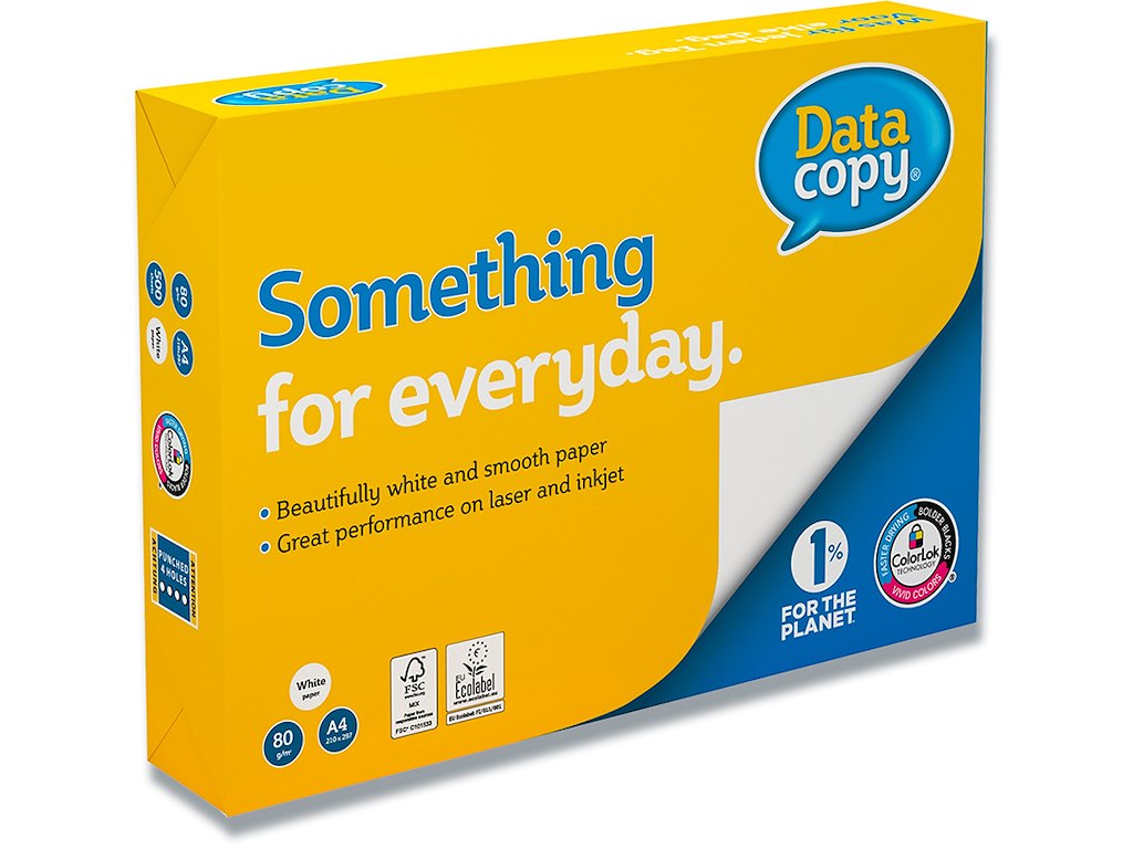 Kopipapir - hvidt, A4, 80 g/m², 500 ark/pakken, Data Copy Med 4 huller