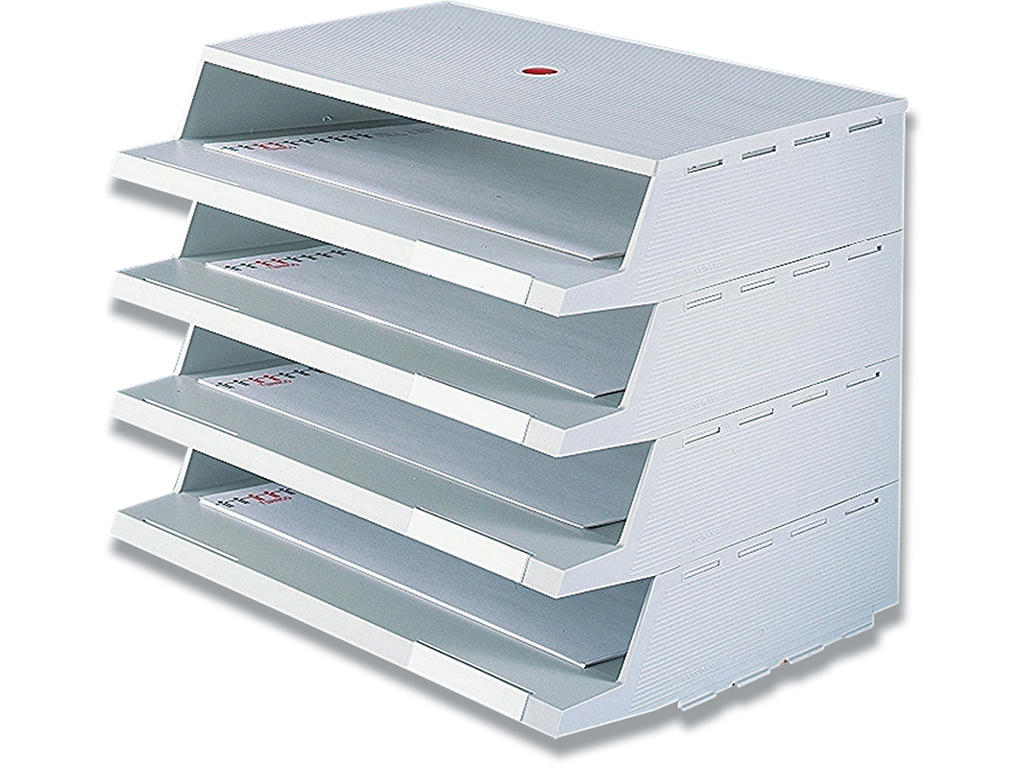 Brevbakkesæt, Med 4 bakker og topplade, A4 til C4, Grå, Twinco Panorama C4