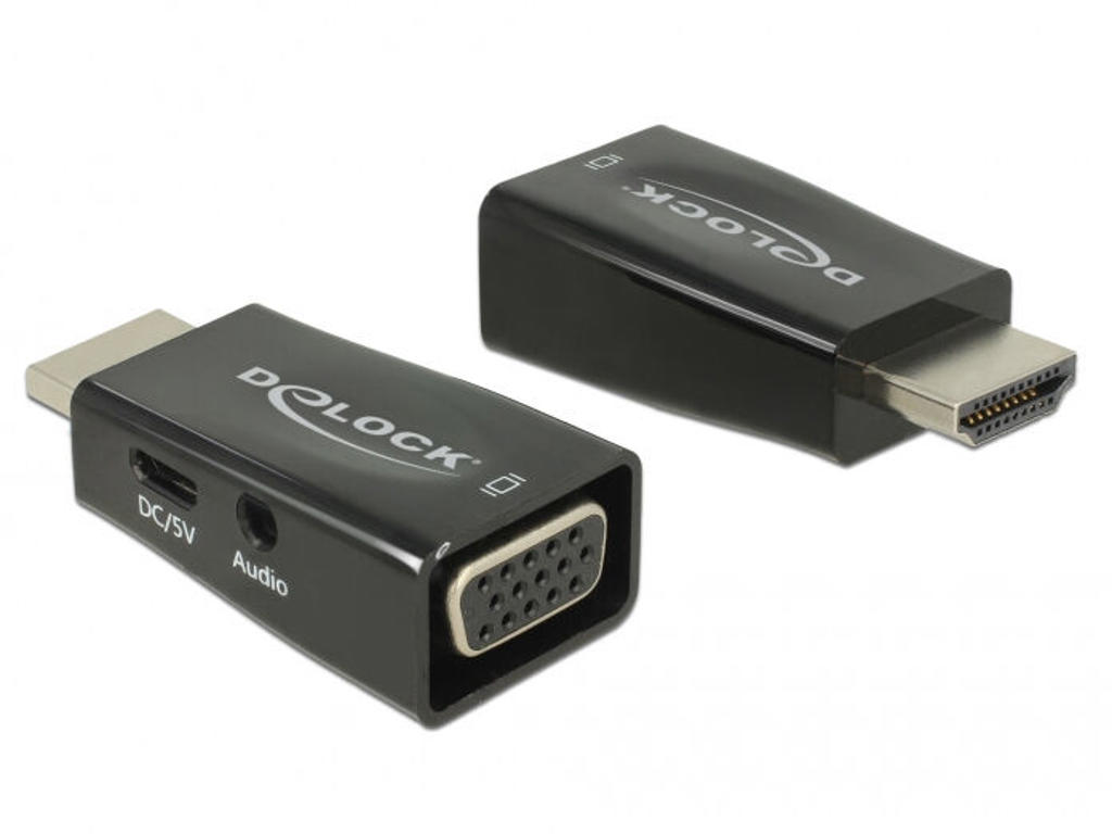 DeLOCK 65901 kabel kønsskifter HDMI A VGA & 3.5 mm Audio Sort