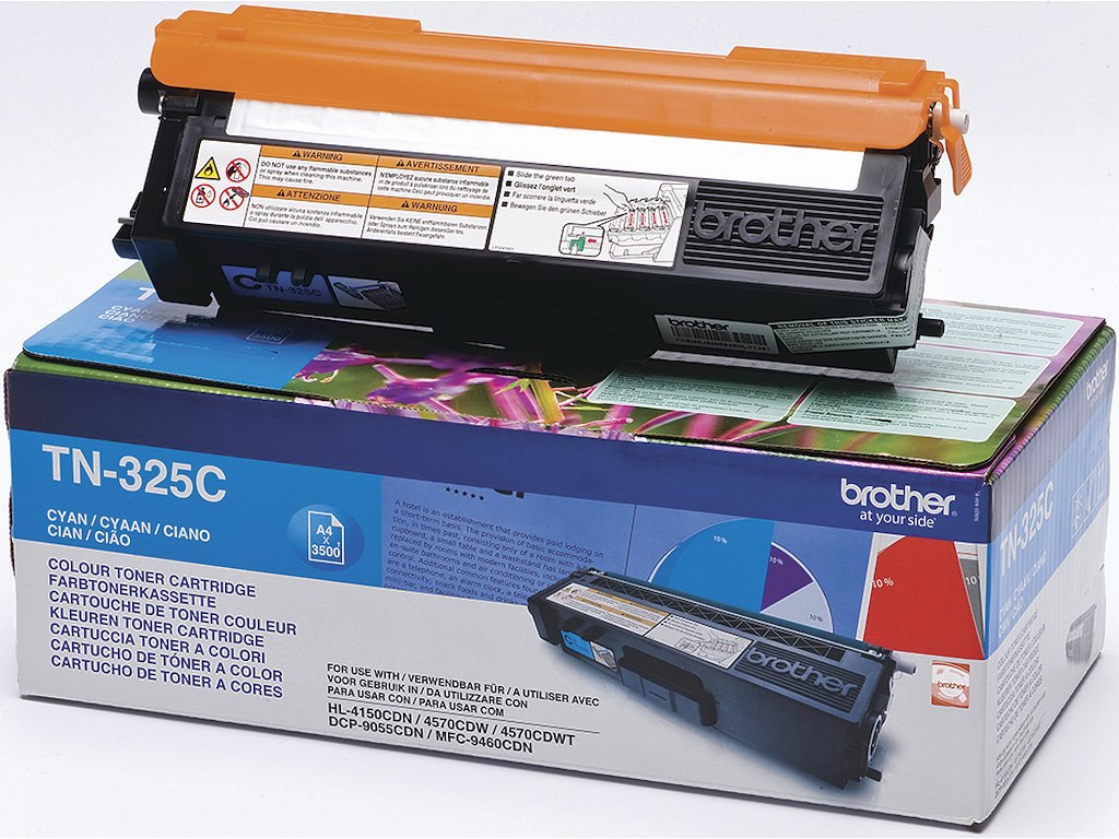 Toner, TN325C, Cyan-blå, 3.500 sider, Brother 