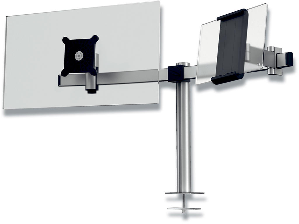 Skærmholder med arme til 1 skærm og 1 tabletholder, Bord- og kabelgennemføringsbeslag, Durable PRO