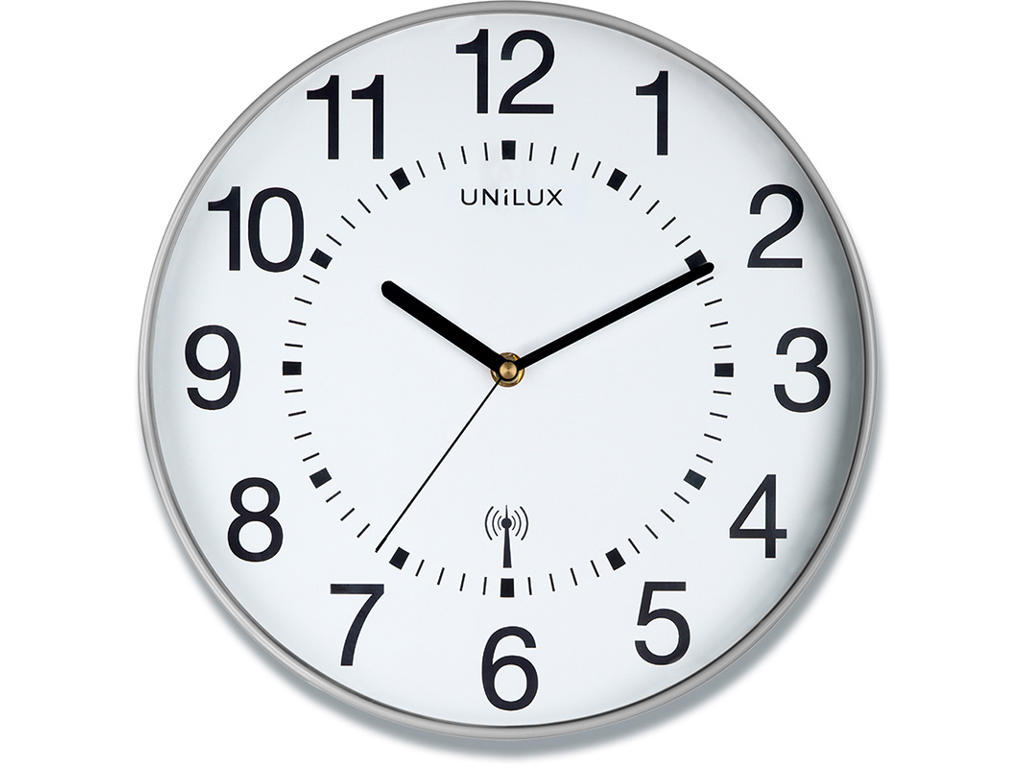 Vægur, Ø37.5 cm, Sølv, Radiostyret, Unilux Maxi Wawe 