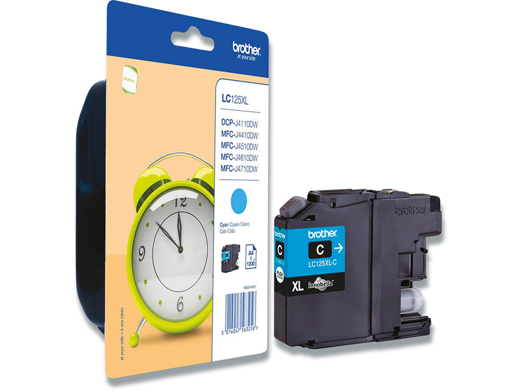 Blækpatron, 1 stk, 1.200 sider, Cyan-blå, Brother LC125XLC