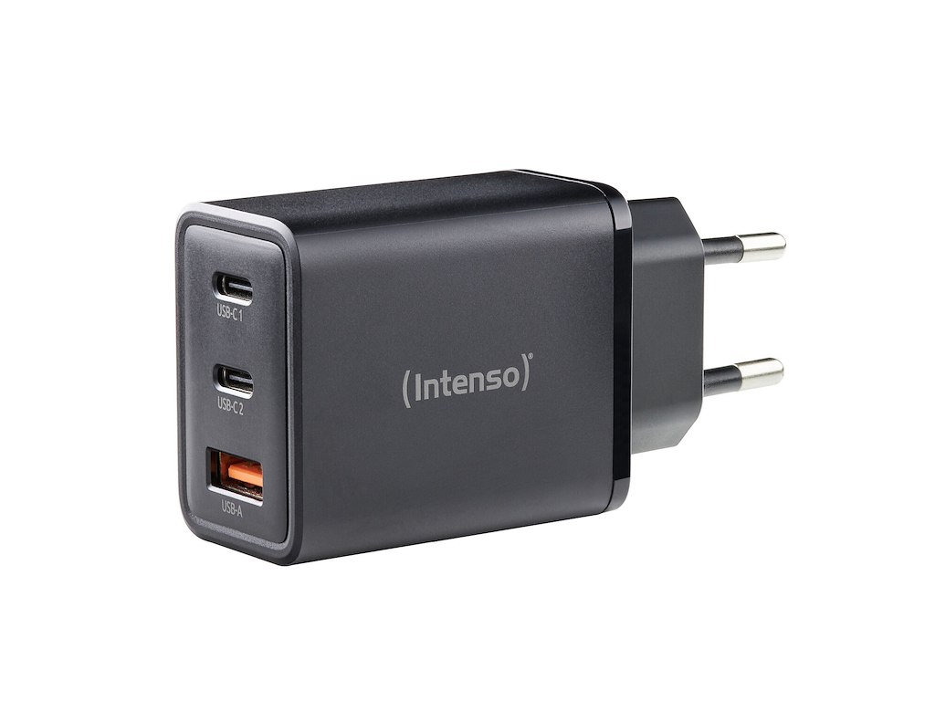Intenso Power Adapter W65ACC, USB power adapter with 1 USB-A and 2 USB-C ports, black