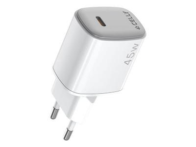 Celly UPTC1USBC45WWH oplader til mobil enhed Smartphone, Tablet Hvid Vekselstrøm Hurtig opladning Indendørs