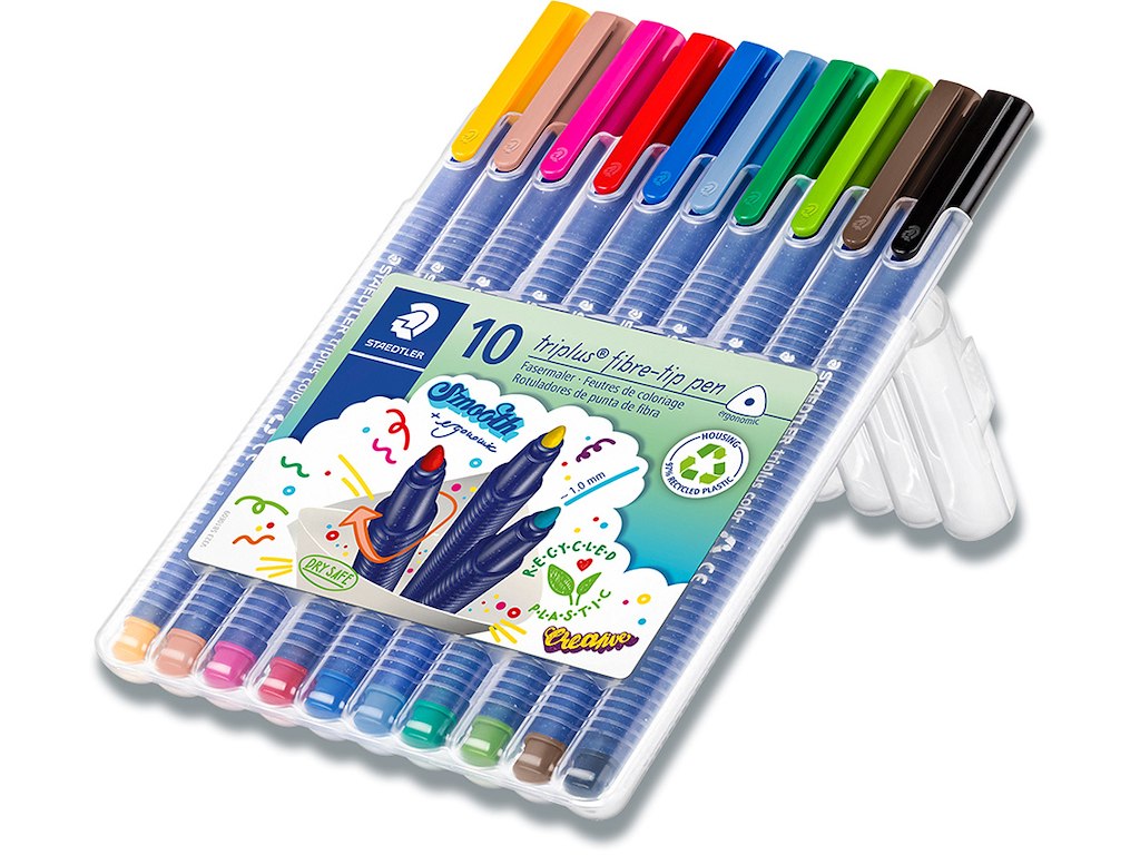 Marker, Rund spids, 1 mm, 10 assorteret, Staedtler Triplus Color 323
