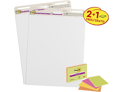 Flipoverpapir, 2 stk 63.5x77.4 cm og 4 stk Post-it blokke, 3M