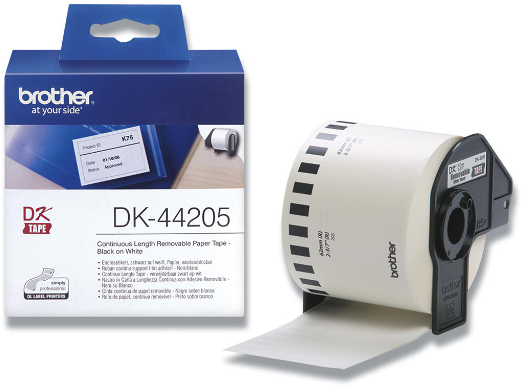 Labeltape, 62mm x 30.48m, 1 rulle, Hvid, Brother P-Touch DK-44205