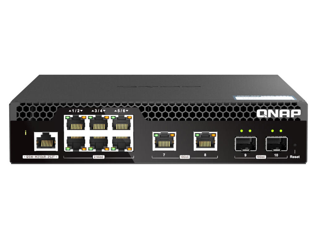 QNAP QSW-M2106R-2S2T netværksswitch Administreret L2 10G Ethernet (100/1000/10000) 1U Sort