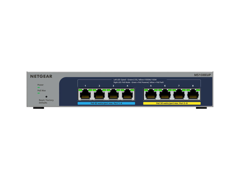NETGEAR 8-port Ultra60 PoE++ Multi-Gigabit (2.5G) Ethernet Plus Switch Administreret L2/L3 2.5G Ethernet (100/1000/2500) Strøm over Ethernet (PoE) Grå