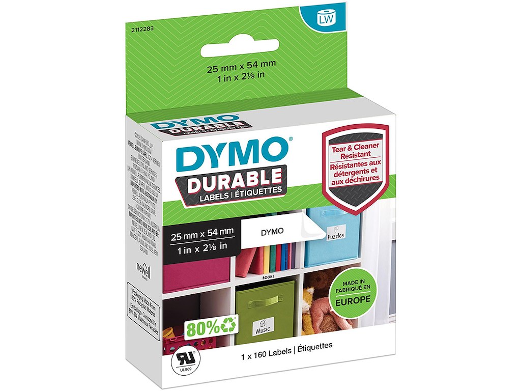 Labeletiketter, Holdbare og modstandsdygtige, 25x54 mm, 1 rulle af 160 etiketter, Dymo LabelWriter Durable