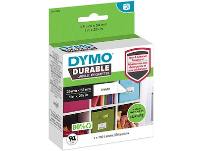 Labeletiketter, Holdbare og modstandsdygtige, 25x54 mm, 1 rulle af 160 etiketter, Dymo LabelWriter Durable