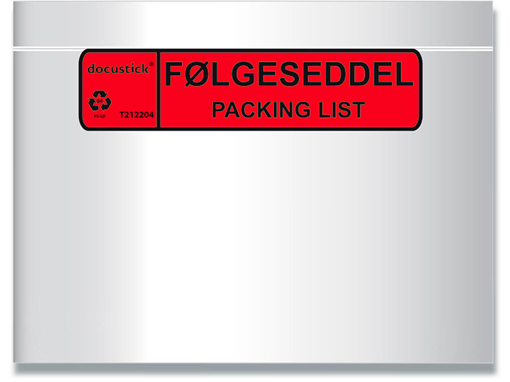 Følgeseddellommer, ''Følgeseddel''/''Packing List'', C6, 1000 lommer, BNT Docustick 