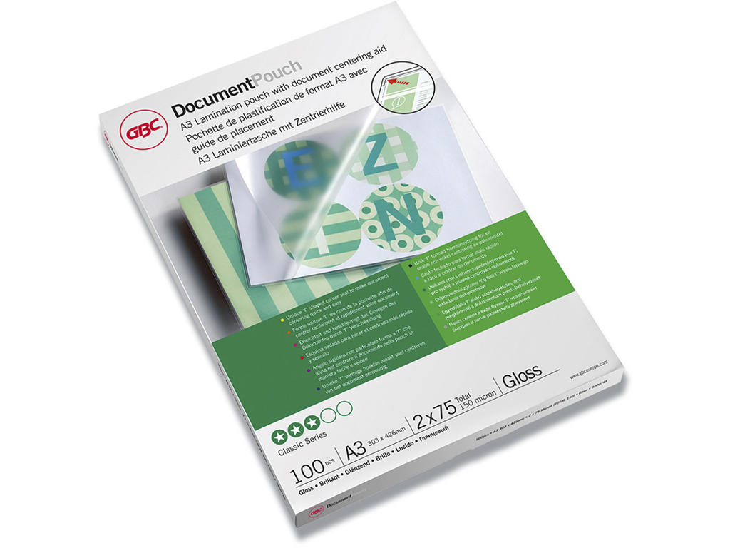 Lamineringslommer, A3, 303x426 mm, 75 micron, GBC Standard 
