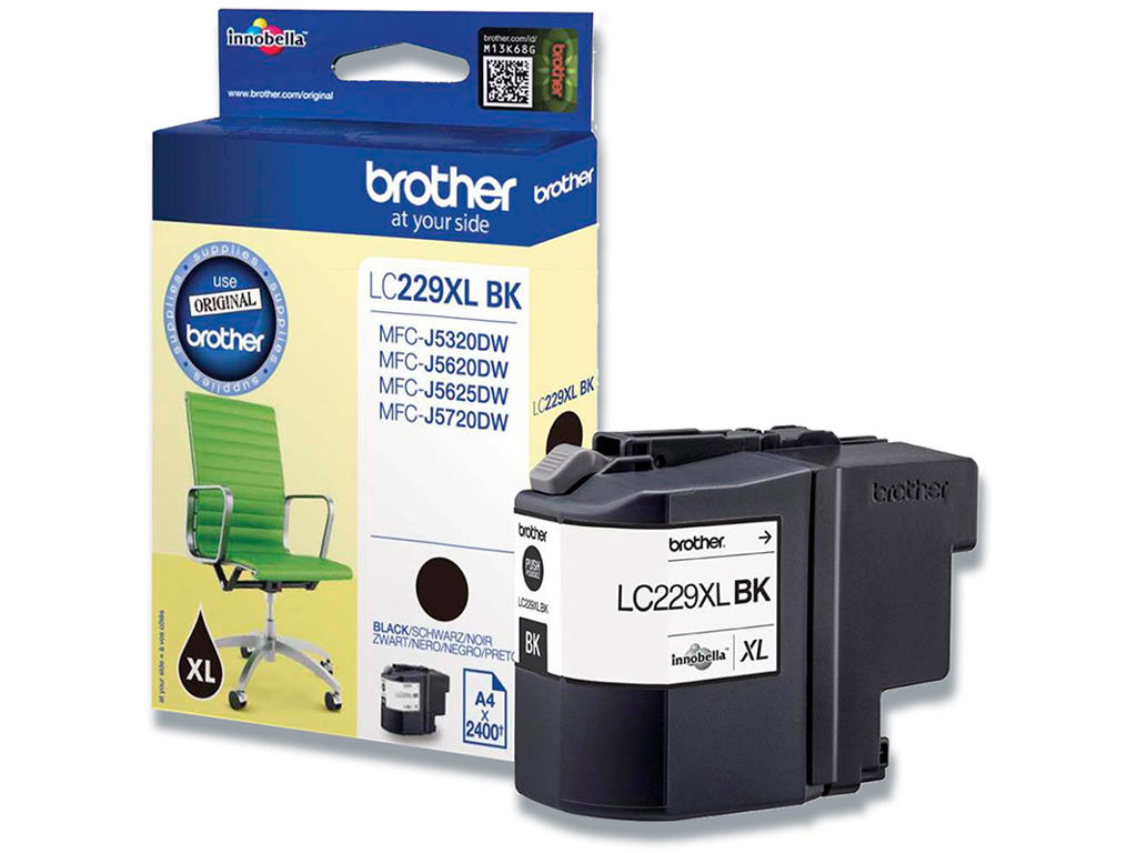 Blækpatron, 1 stk, 1.200 sider, Black-sort, Brother LC229XLBK 