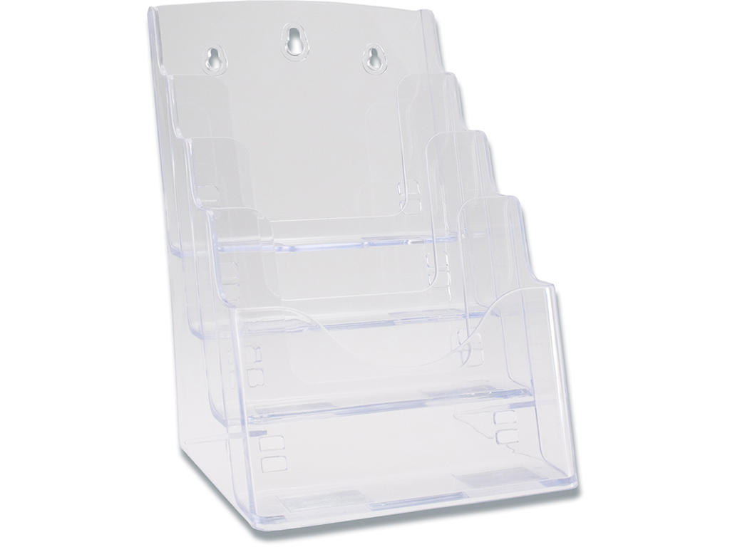 Brochureholder, A5, Højformat, 4 fag Til bord/væg, Transparent, BNT