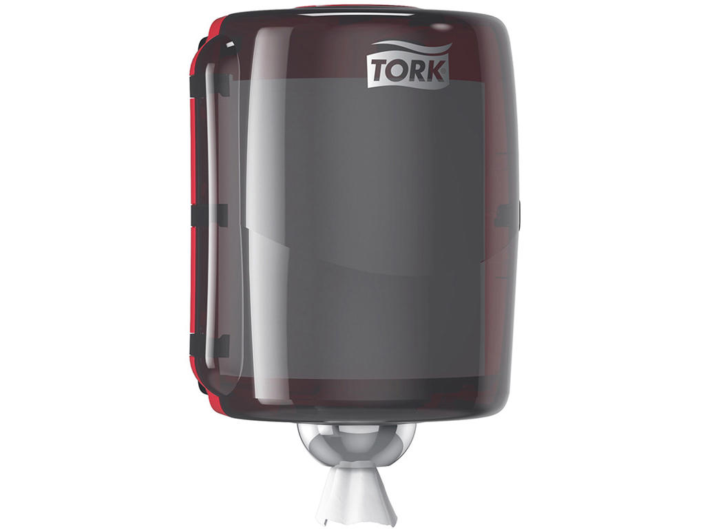 Aftørringsdispenser, Til aftørringsruller, Centerfeed, Sort-rød, Tork Performance W2