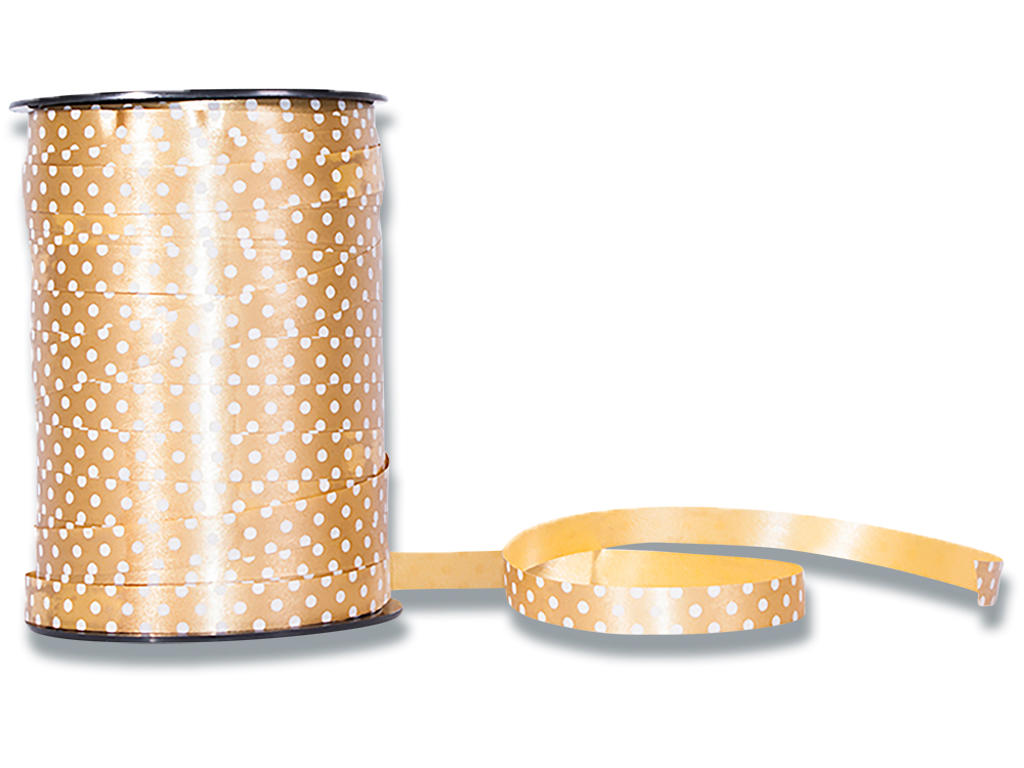 Gavebånd, PP, 10mm x 225m, Guld, Roliba Poly Glat Prik