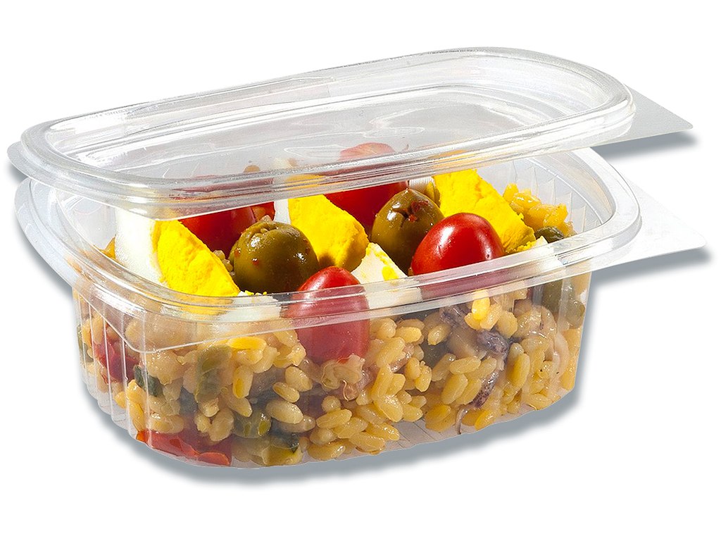 Plastbakke m/hængslet låg oval A-PET 1000ml V00514P 50stk/ps