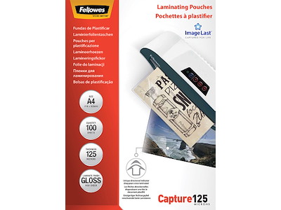 Lamineringslommer, A4, 125 micron, 100 stk, Fellowes Gloss