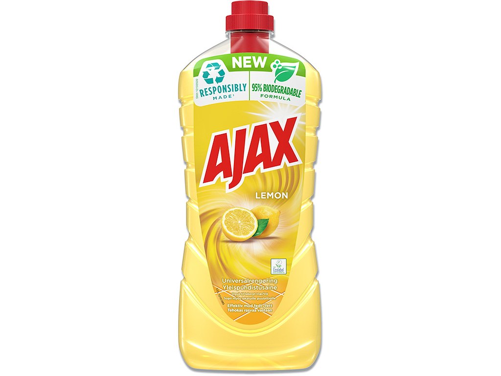 Universalrengøring, Med parfume, Med farve, 1,25 liter, Ajax Lemon
