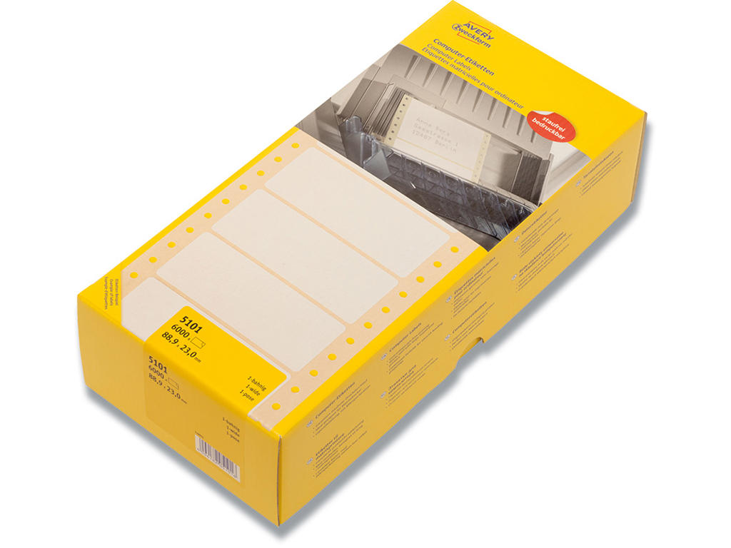 Etiketter, 88.9x23 mm, Hvid, 6000 etiketter i alt, Avery 