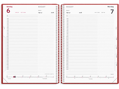 Kalender, 2028, Time, 1 dag pr. side, Rød, Mayland