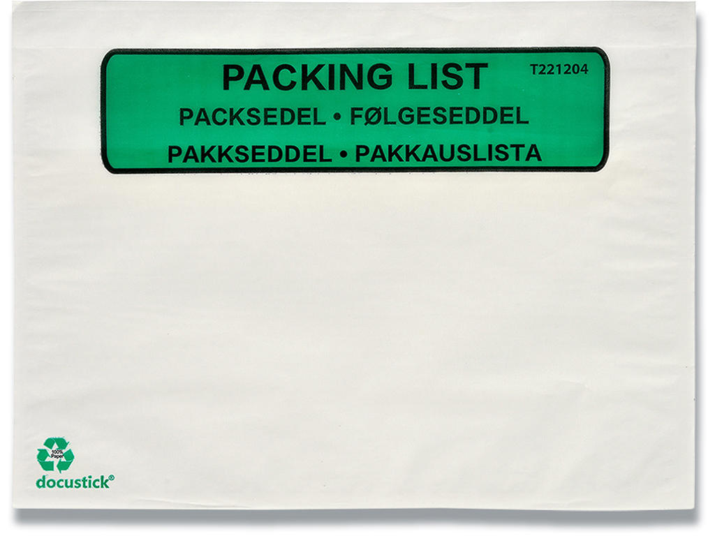 Følgeseddellommer, ''Følgeseddel'' på 5 sprog, C5, 1000 lommer, BNT Docustick Green